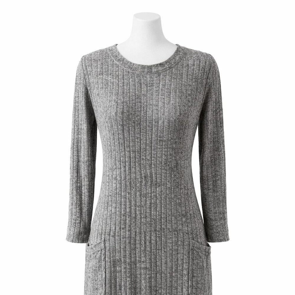 Westport Gray Ribbed Knit Dress with Pockets Size L – NWOT